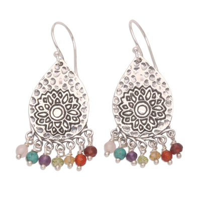 Pendientes colgantes multigema, 'Chakra Drops' - Pendientes colgantes de piedras preciosas múltiples con motivo de chakra