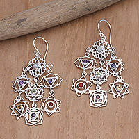 Multi-gemstone dangle earrings, 'Divine Connection' - Multi-Gemstone Sterling Silver Dangle Earrings