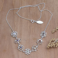Multi-gemstone pendant necklace, 'Seven Sisters' - Multi-Gemstone Pendant Necklace with Chakra Motif