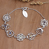 Multi-gemstone pendant bracelet, 'Seven Sisters' - Multi-Gemstone Pendant Bracelet with Chakra Motif