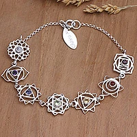 Pulsera con colgante de múltiples piedras preciosas, 'Seven Sisters' - Pulsera con colgante de múltiples piedras preciosas con motivo de chakra