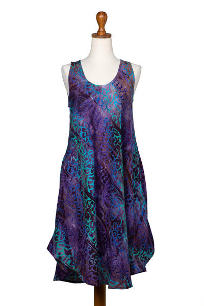 Multicolored Batik Hand-painted Rayon Dress from Indonesia