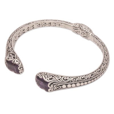 Amethyst cuff bracelet, 'Gianyar Twilight' - Five Carat Amethyst Cuff Bracelet