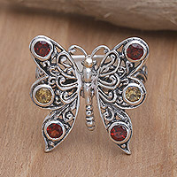Garnet and citrine cocktail ring, 'Pretty Butterfly in Red' - Garnet and Citrine Cocktail Ring