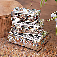 Aluminum decorative boxes, 'Reflective Flashes' (Set of 3) - Set of 3 Aluminum Decorative Boxes Handmade in Indonesia