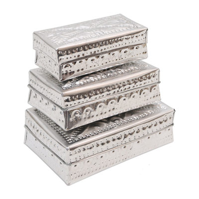 aluminium decorative boxes, 'Reflective Flashes' (Set of 3) - Set of 3 aluminium Decorative Boxes Handmade in Indonesia