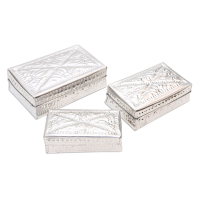 aluminium decorative boxes, 'Reflective Flashes' (Set of 3) - Set of 3 aluminium Decorative Boxes Handmade in Indonesia