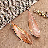 Copper drop earrings, 'Willow Leaves' - Leaf-Shaped Copper Drop Earrings from Bali