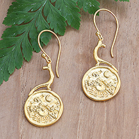 Gold-plated dangle earrings, 'Scenic in Round' - Handmade 18k Gold-plated Dangle Earrings from Indonesia