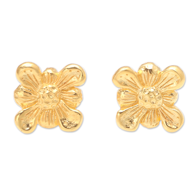 Artisan Crafted Button Earrings in 22k Gold Plate from Bali