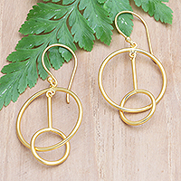 Gold-plated dangle earrings, 'Go Through Hoops' - Handmade 18k Gold-plated Dangle Hoop Earrings from Indonesia