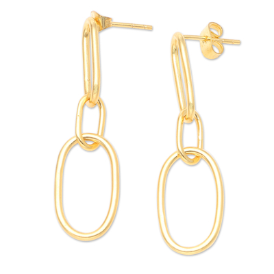 Gold-plated dangle earrings, 'Link the Chain' - Handmade 18k Gold-plated Dangle Link Earrings from Indonesia