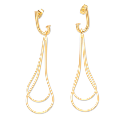 Gold-plated dangle earrings, 'Throw a Curve' - Handmade 18k Gold-plated Dangle Earrings from Indonesia