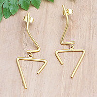 Gold-plated dangle earrings, 'Disconnected' - Hand Crafted Abstract 18k Gold-Plated Dangle Earrings