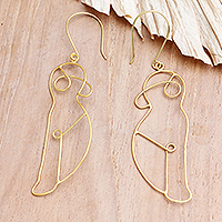 Gold-plated dangle earrings, 'Body Language'