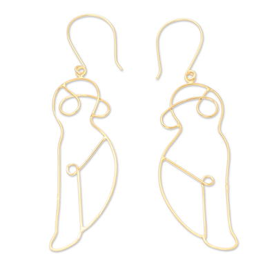 Gold-plated dangle earrings, 'Body Language' - Hand Crafted Gold-Plated Dangle Earrings from Indonesia