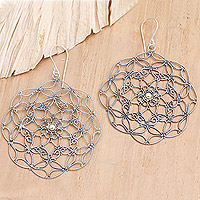18k gold accented filigree earrings, 'Tanah Lot Sunshine' - Sterling Silver Filigree Earrings with 18k Gold Accents