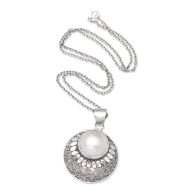 Cultured pearl pendant necklace, 'Feminine Majesty' - Traditional Sterling Silver Pendant Necklace with Grey Pearl
