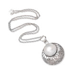 Cultured pearl pendant necklace, 'Feminine Majesty' - Traditional Sterling Silver Pendant Necklace with Grey Pearl