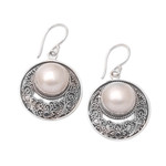 Cultured pearl dangle earrings, 'Garden and Heaven' - Sterling Silver Cultured Pearl Dangle Earrings from Bali