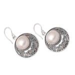 Cultured pearl dangle earrings, 'Garden and Heaven' - Sterling Silver Cultured Pearl Dangle Earrings from Bali