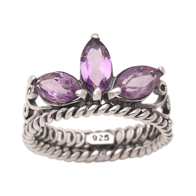 Amethyst cocktail ring, 'Queen of the Jungle in Purple' - Crown-themed Amethyst Cocktail Ring from Indonesia