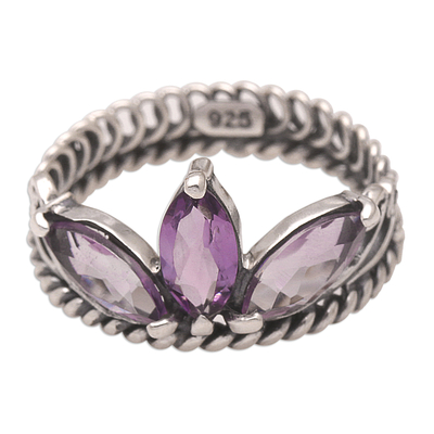 Amethyst cocktail ring, 'Queen of the Jungle in Purple' - Crown-themed Amethyst Cocktail Ring from Indonesia