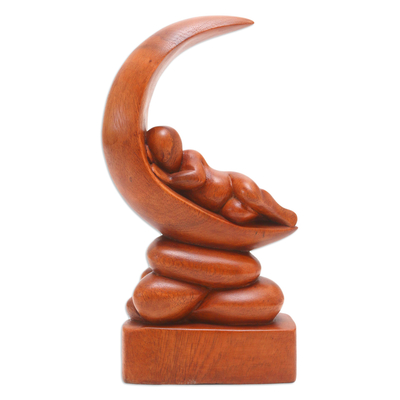 Holzskulptur - Figurenskulptur aus Suar-Holz mit Mondmotiv