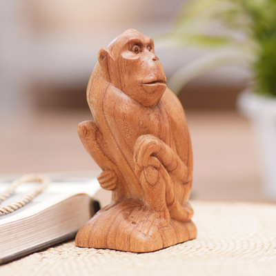Wood sculpture, 'Ubud Monkey' - Hand Carved Animal-Themed Jempinis Wood Sculpture from Bali