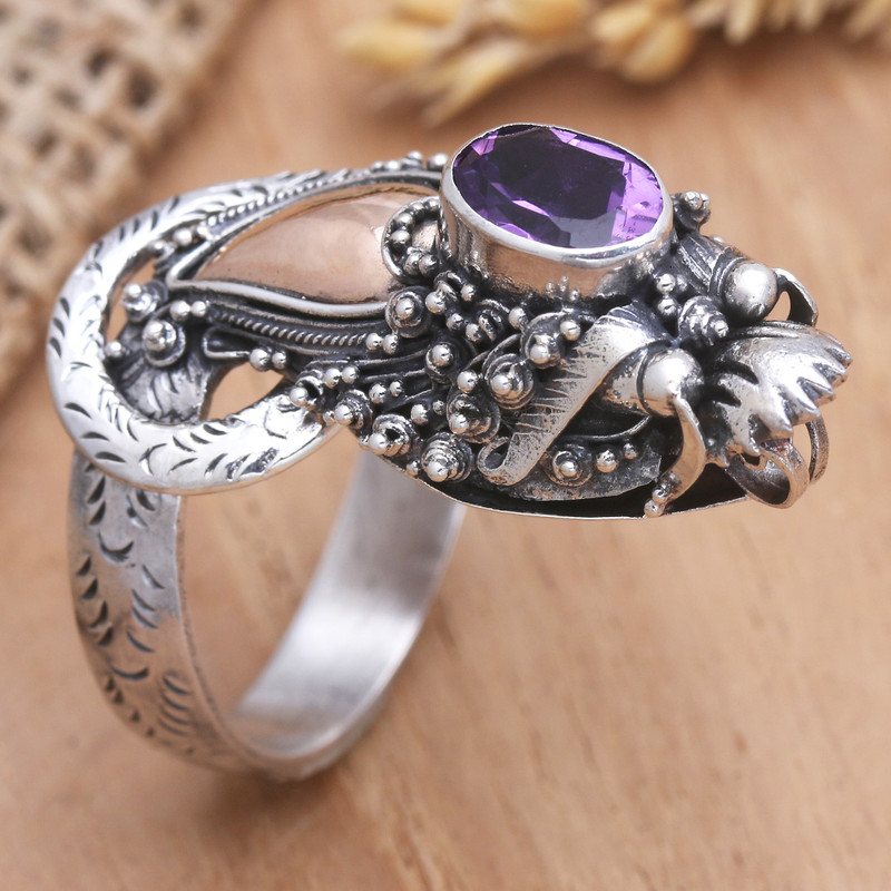 Handmade Balinese Dragon Gold Accent Amethyst Cocktail Ring - Basuki ...