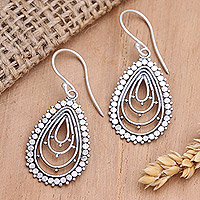 Sterling silver dangle earrings, 'Eccentric Droplets'