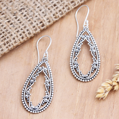 Sterling silver dangle earrings, 'Elegant Kingdom' - Silversmith Crafted 925 Sterling Dangle Earrings from Bali