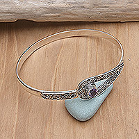 Amethyst bangle bracelet, 'Magic Word' - Amethyst and Sterling Silver Bangle Bracelet