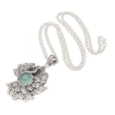 Chalcedony and zircon pendant necklace, 'Swan Queen' - Chalcedony and Zircon Pendant Necklace with Swan Motif