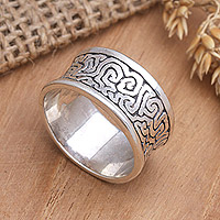 Men's sterling silver band ring, 'In a Labyrinth'