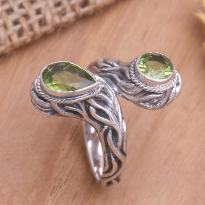 Peridot cocktail ring, 'Youthful Stones' - Faceted Peridot Cocktail Ring Made from Sterling Silver