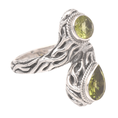Peridot cocktail ring, 'Youthful Stones' - Faceted Peridot Cocktail Ring Made from Sterling Silver