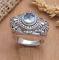 Blue topaz cocktail ring, 'Serene Glow'
