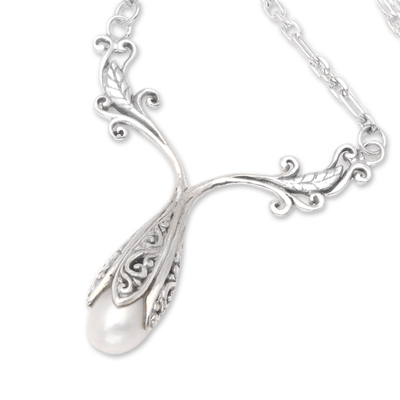 collar con colgante de perlas cultivadas - Collar con colgante de perlas cultivadas de plata de ley de Bali