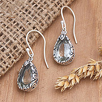 Prasiolite dangle earrings, 'Gleaming Beauty' - Sterling Silver and Prasiolite Dangle Earrings from Bali