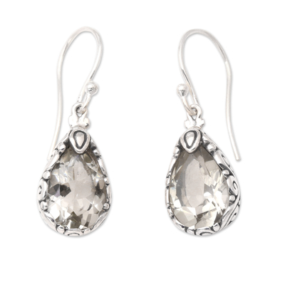 Prasiolite dangle earrings, 'Gleaming Beauty' - Sterling Silver and Prasiolite Dangle Earrings from Bali