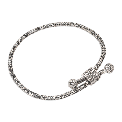 Sterling silver chain bracelet, 'Late Hour' - Unisex Sterling Silver Naga Chain Bracelet from Bali