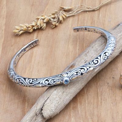 Blue topaz cuff bracelet, 'Radiant Woman' - Handmade Sterling Silver Blue Topaz Cuff Bracelet from Bali
