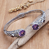 Gold-accented amethyst and garnet cuff bracelet, 'Divine Woman'