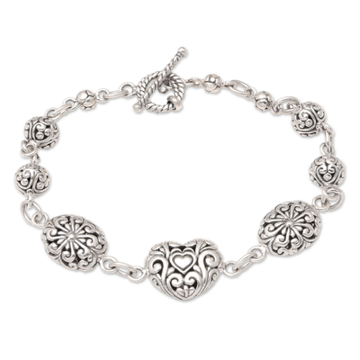Sterling silver link bracelet, 'Swirls of Love' - Handmade Balinese Sterling Silver Link Bracelet from Bali