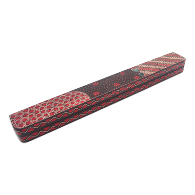Juego mancala de madera batik, 'Spirited Game in Red' - Juego de mancala de madera batik hecho a mano en rojo