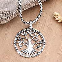 Sterling silver pendant necklace, 'Under Protection' - Sterling Silver Pendant Necklace with Tree of Life Motif