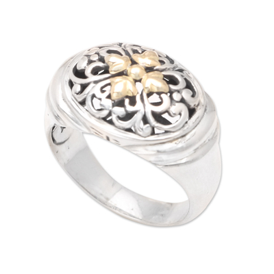 Gold-accented cocktail ring, 'Morning Sun' - Gold-Accented Unisex Cocktail Ring from Bali