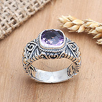 Gold-accented amethyst single stone ring, 'Magic Jungle' - Gold-Accented Amethyst Single Stone Ring