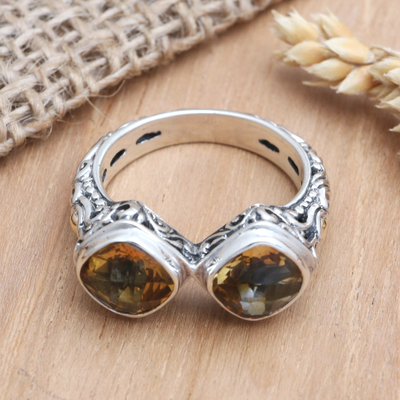 Gold accent citrine cocktail ring, 'Sunday Morning' - Handcrafted Citrine and Sterling Silver Cocktail Ring